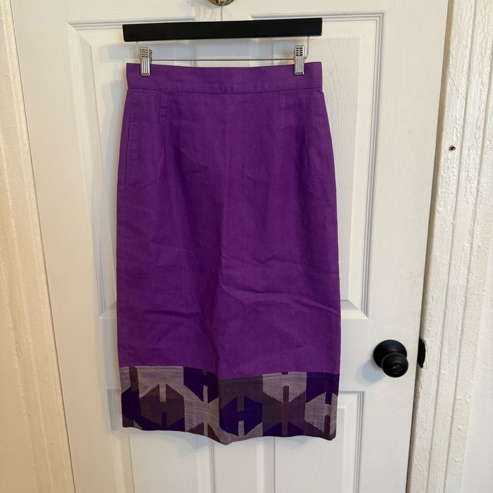 Vintage Purple Pencil Skirt with Geometric Hem